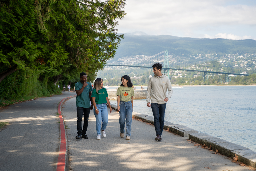 Group walking in an urban area, promoting VELU’s sustainable mission