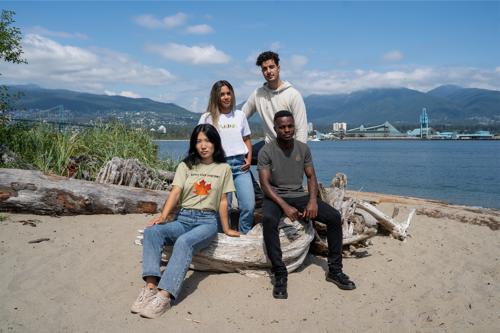 Diverse models wearing VELU clothing in a natural setting